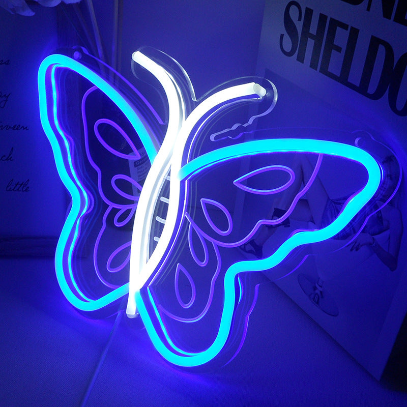 VibeCore Sweet Butterfly Neon Light Blue and White