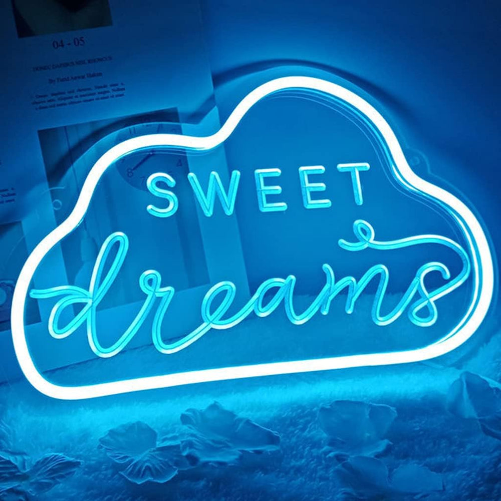VibeCore Sweet Dreams Neon Light Blue Leaning Against Wall
