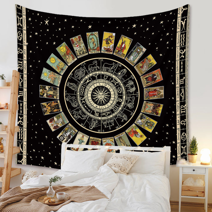 VibeCore Tarot Card Mandala Tapestry Behind Bed