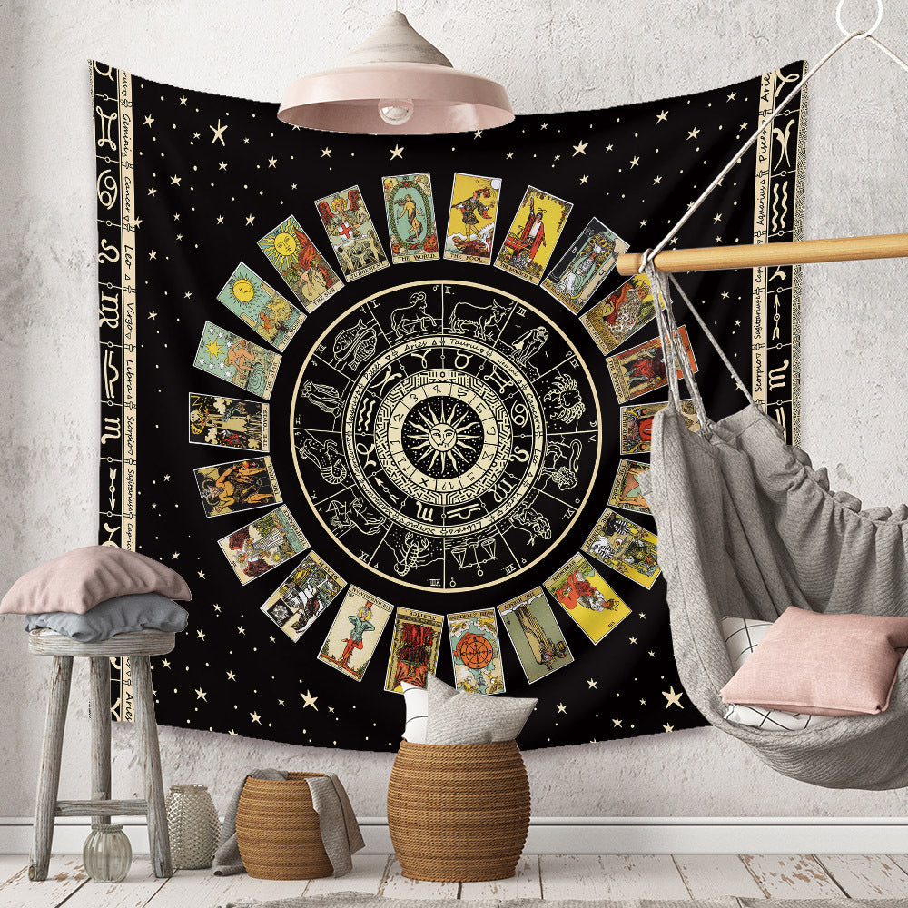 VibeCore Tarot Card Mandala Tapestry Behind Swing Chair