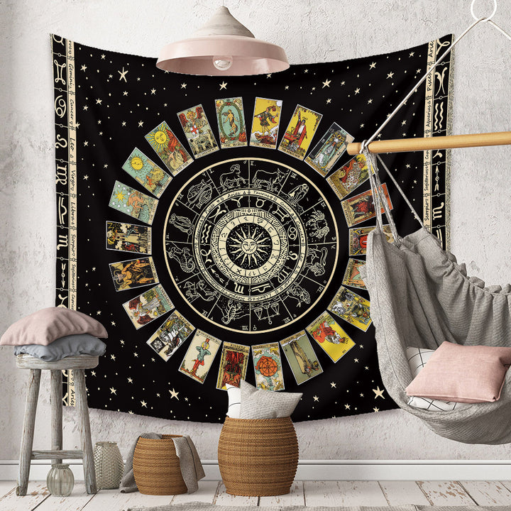 VibeCore Tarot Card Mandala Tapestry Behind Swing Chair