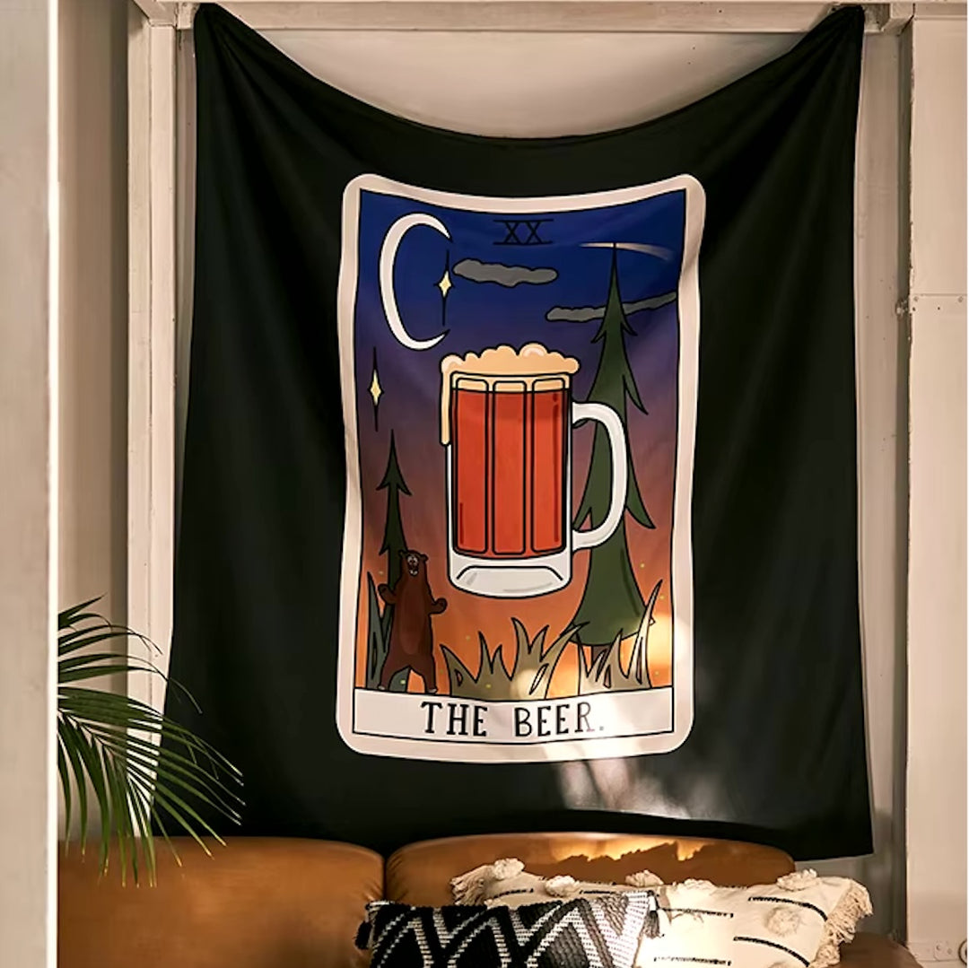 VibeCore The Beer Tarot Tapestry On Wall In Apartment