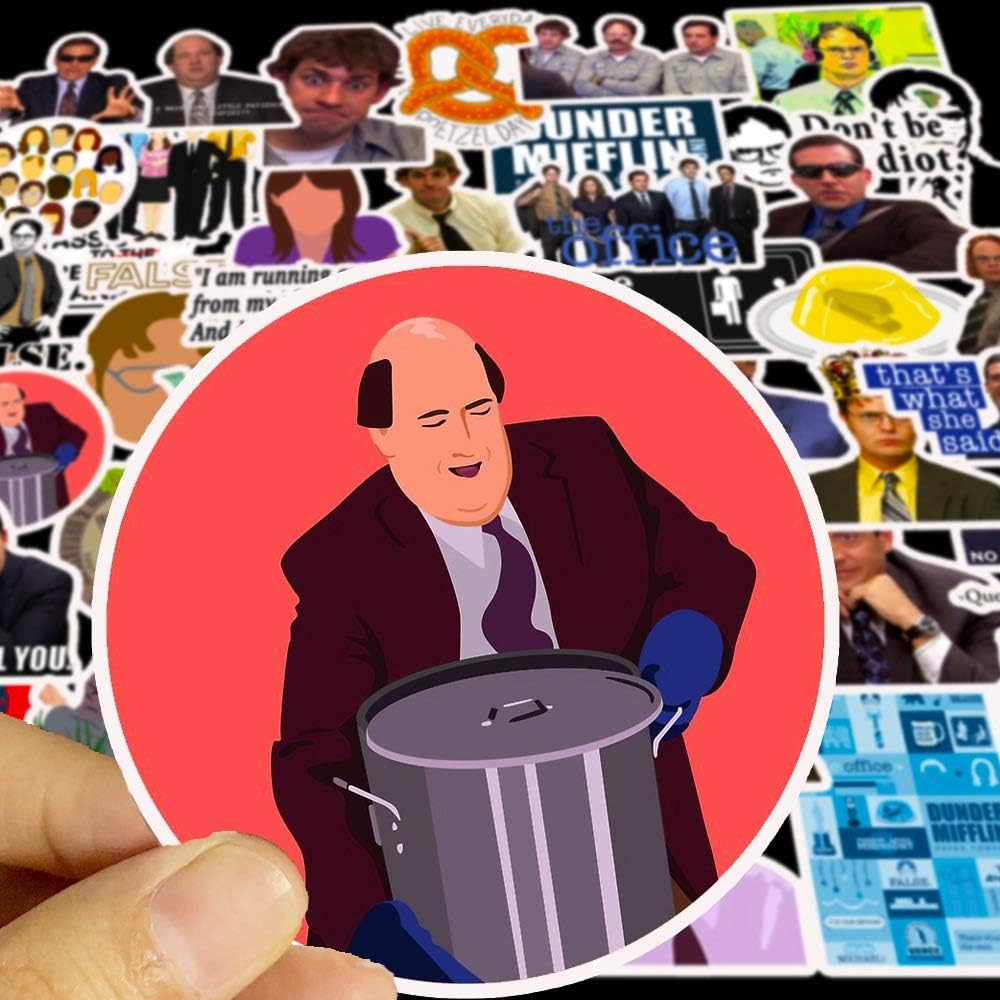 Close-up of a VibeCore The Office Sticker featuring Kevin's famous chili pot moment. Vibrant, durable, and fade-resistant, perfect for personalizing laptops, water bottles, and notebooks.