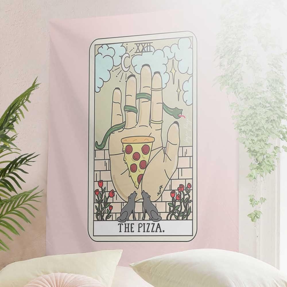 VibeCore The Pizza Tarot Tapestry On Wall Close Up