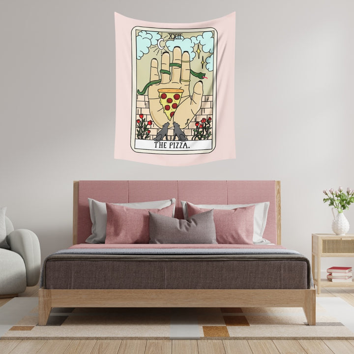 VibeCore The Pizza Tarot Tapestry On Wall In Bedroom