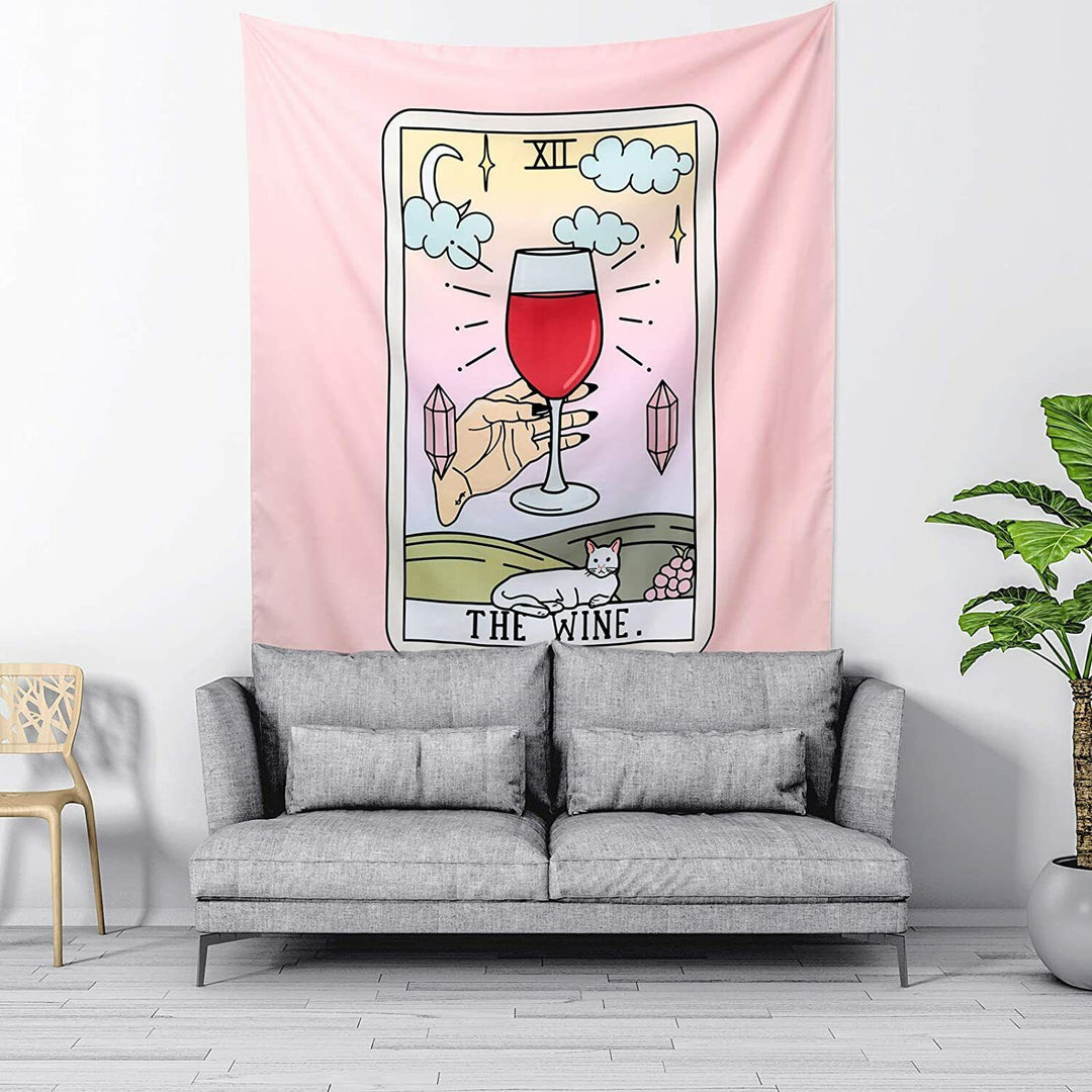 VibeCore The Wine Tarot Tapestry Behind Couch
