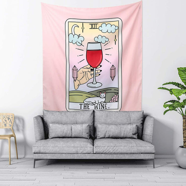 VibeCore The Wine Tarot Tapestry Behind Couch