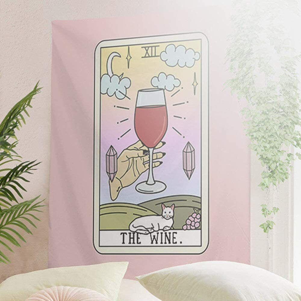 VibeCore The Wine Tarot Tapestry Hanging In Bedroom