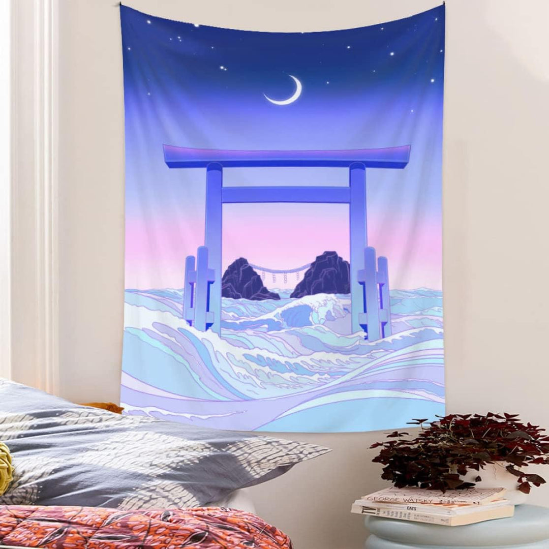 VibeCore Tidal Harmony Tapestry Hanging In Bedroom