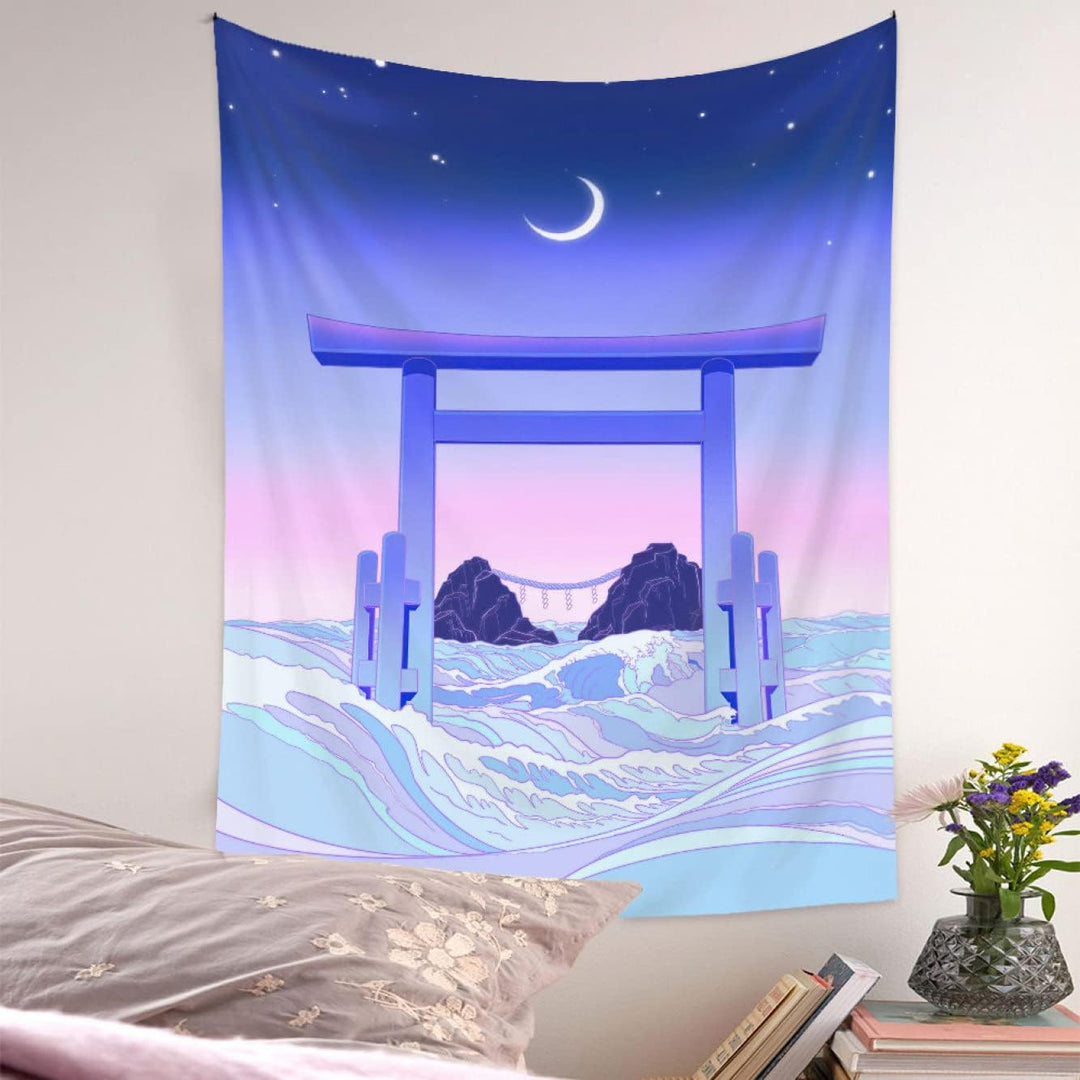 VibeCore Tidal Harmony Tapestry In Bedroom