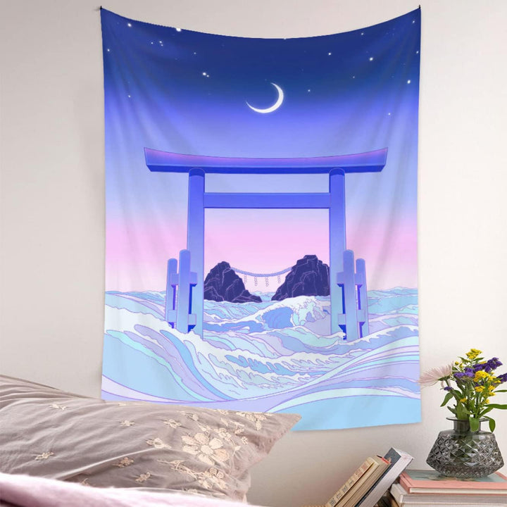 VibeCore Tidal Harmony Tapestry In Bedroom