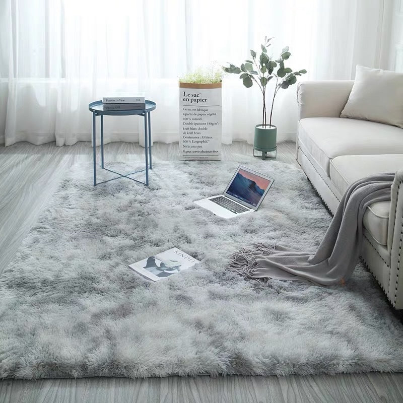 VibeCore Tie-Dye Area Rug Light Gray, soft polyester fiber rug with retro light gray tie-dye design, anti-slip backing for safety, perfect for living room, bedroom, dorm, and modern home decor.