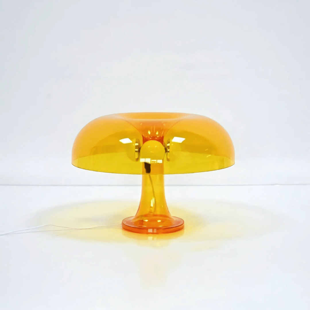VibeCore Transparent Vintage 60s Mushroom Lamp in orange, unlit, featuring a retro design with a minimalist and stylish look, ready to add a vibrant pop to any space.