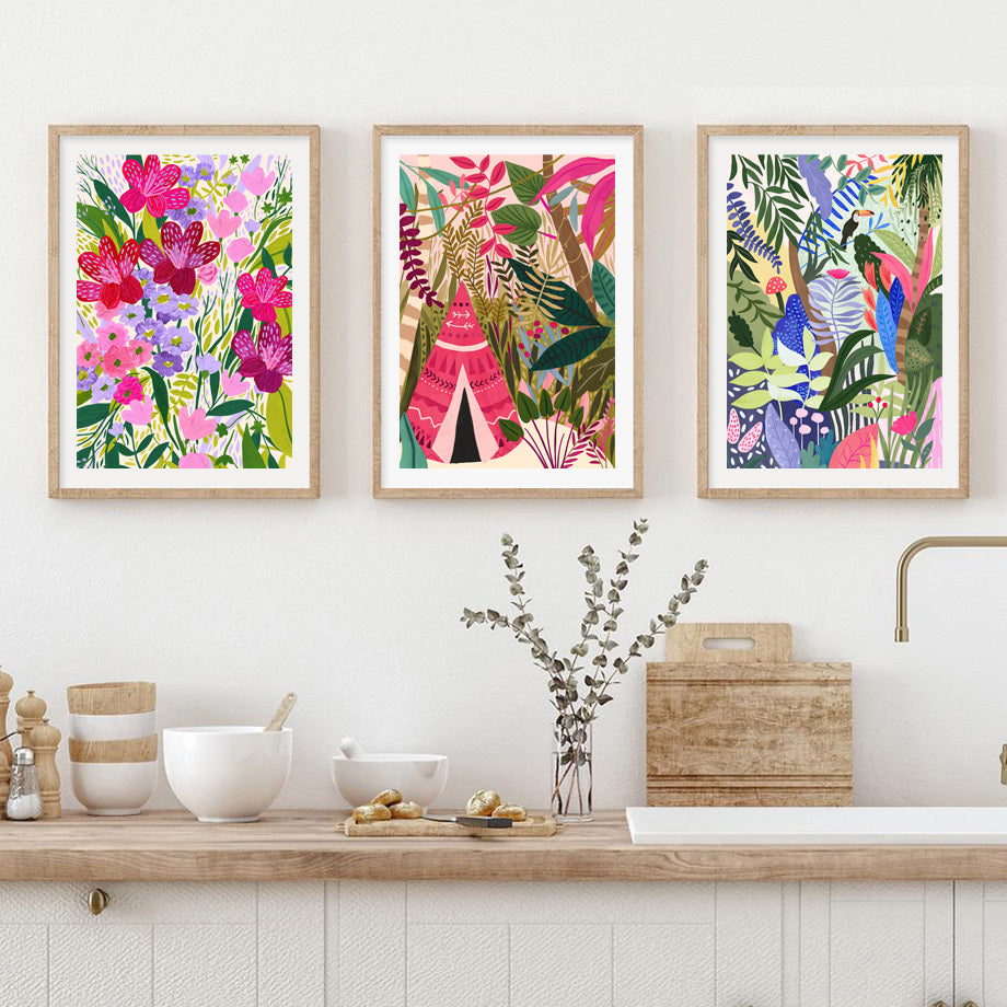 VibeCore Tropical Jungle Canvas Prints Framed On Wall