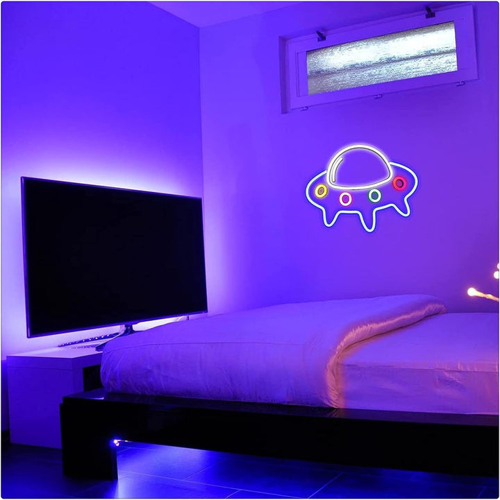 VibeCore UFO Neon Light On Bedroom Wall