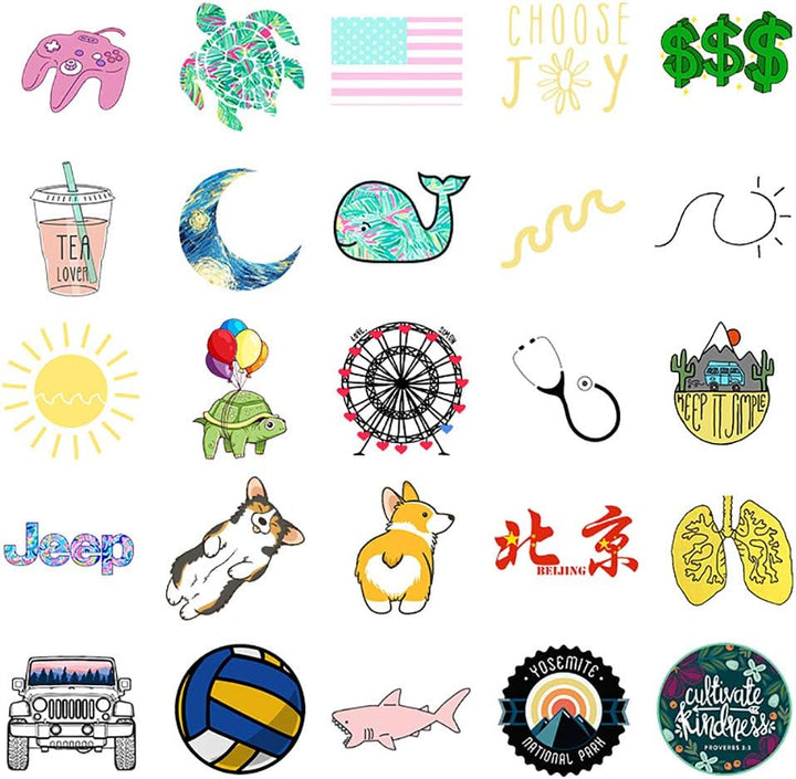 VibeCore VSCO Girl Stickers 20 Unique Stickers, featuring a mix of cute, trendy, aesthetic designs for personalizing laptops, phones, water bottles, and accessories.