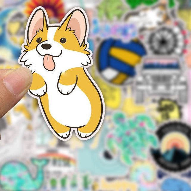 VibeCore VSCO Girl Sticker featuring an adorable corgi with a cute, aesthetic design, perfect for adding personality to laptops, phones, or water bottles.