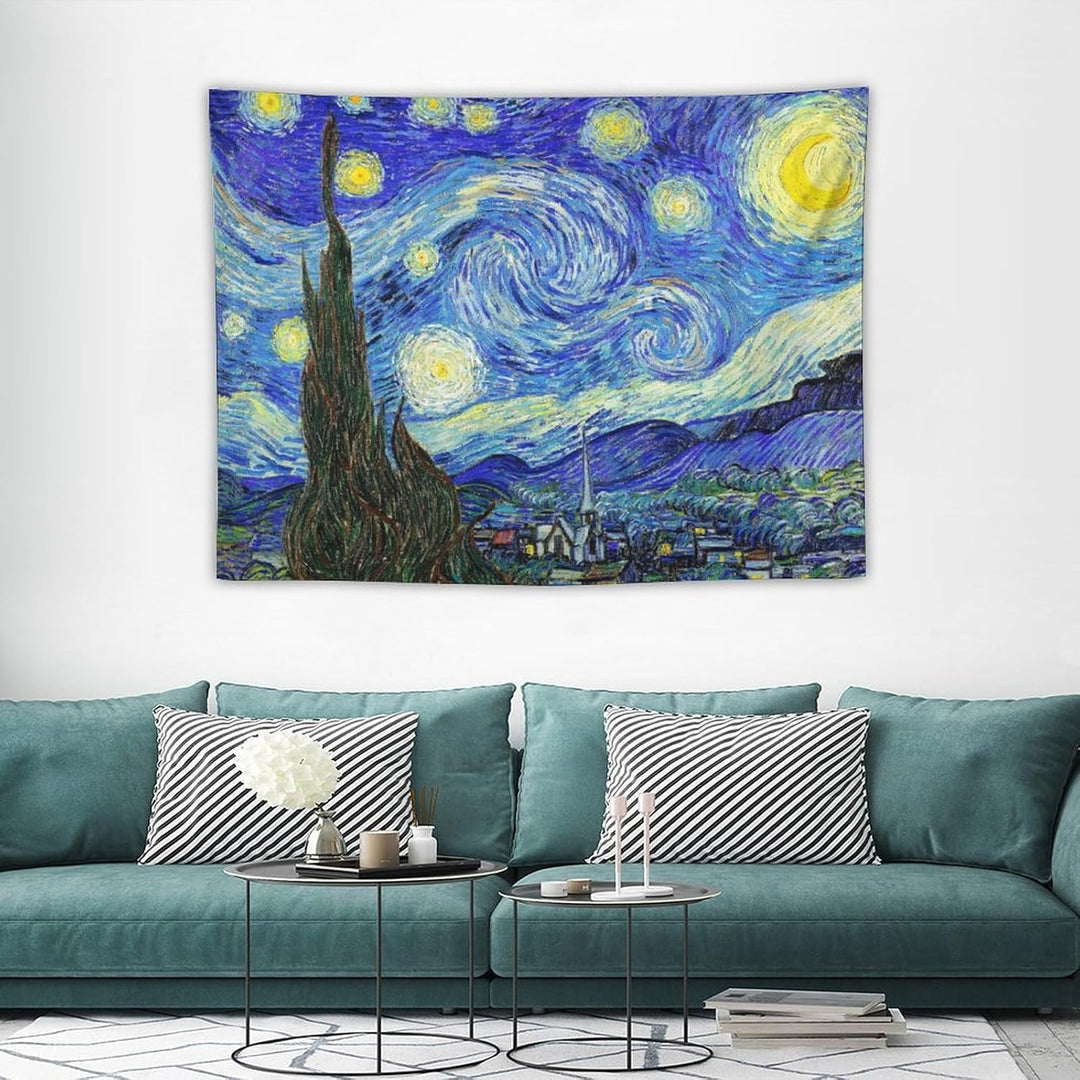 VibeCore Van Gogh Starry Night Tapestry On Wall Behind Couch