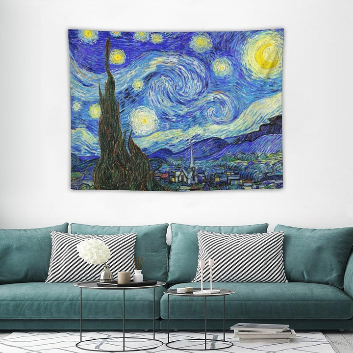 VibeCore Van Gogh Starry Night Tapestry On Wall Behind Couch