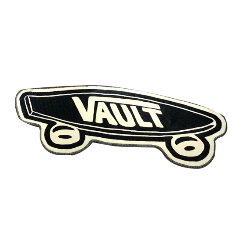 Full view of the VibeCore Vans Vault Skateboard Accent Rug, featuring a bold skateboard graphic and vibrant colors. The rug’s unique design reflects skate culture, adding a playful and urban vibe to any room. Ideal for bedrooms, dorms, or living rooms, this cool rug brings comfort and style with its soft, plush texture and anti-slip backing for safety. A perfect statement piece for skaters and streetwear enthusiasts.