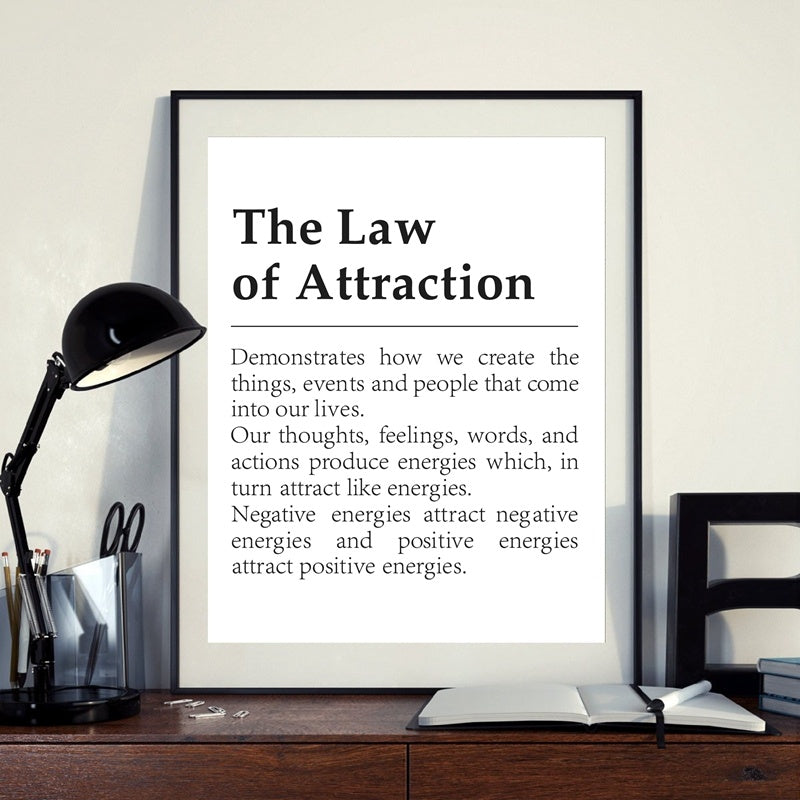 VibeCore VibeCore The Law Of Attraction Canvas Print Framed On Desk