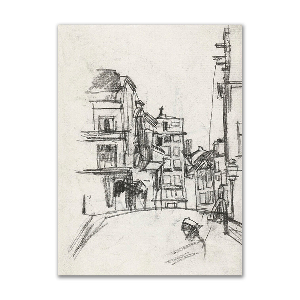 VibeCore Vintage European Canvas Prints Option C: Sketch of old city street
