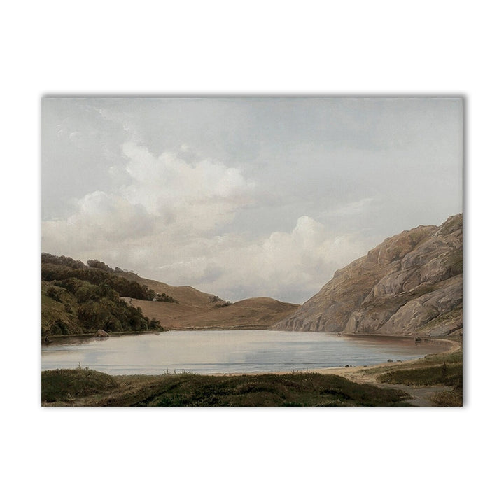 VibeCore Vintage European Canvas Prints Option G: Pond with rocky hills