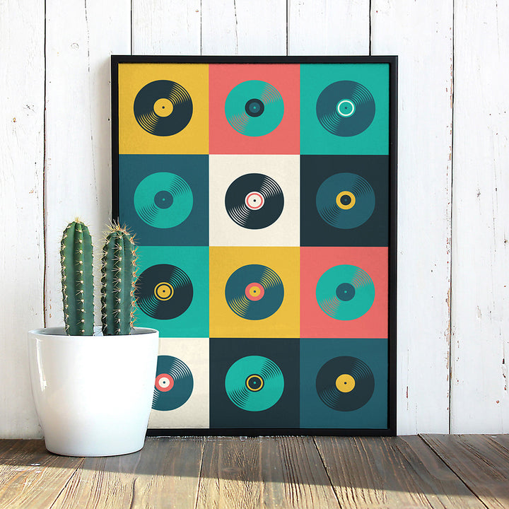 VibeCore Vinyl Canvas Print Framed Leaning Against Wall With cactus In Front Of It