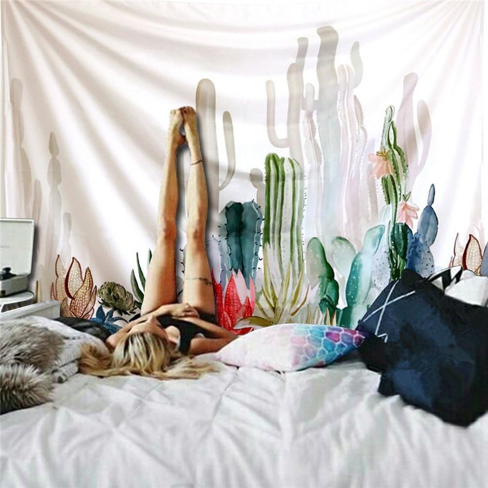VibeCore Watercolor Cactus Tapestry On Bedroom Wall