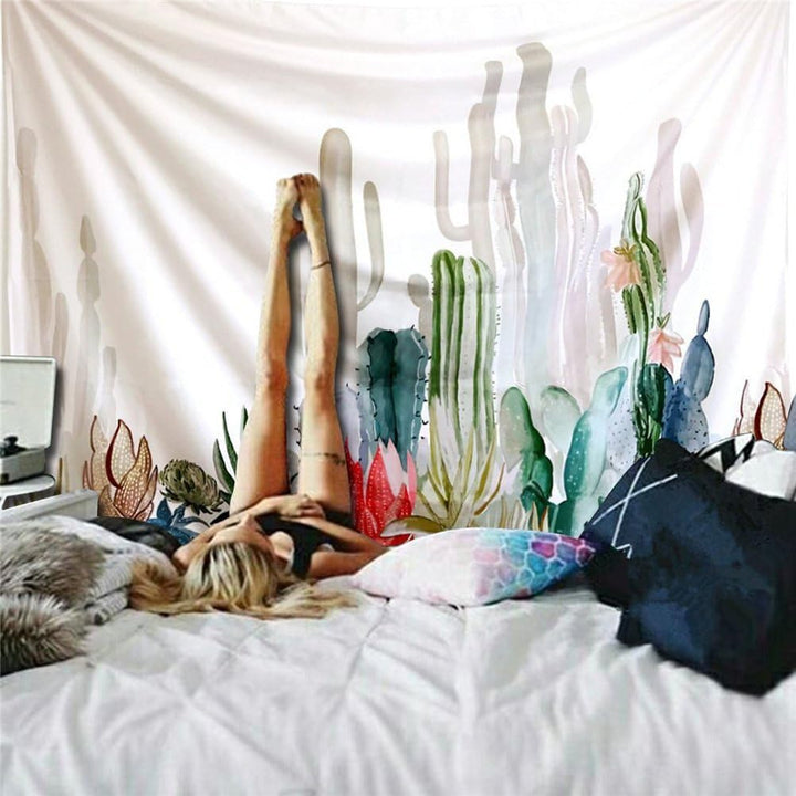 VibeCore Watercolor Cactus Tapestry On Bedroom Wall