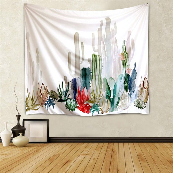 VibeCore Watercolor Cactus Tapestry On Beige Wall