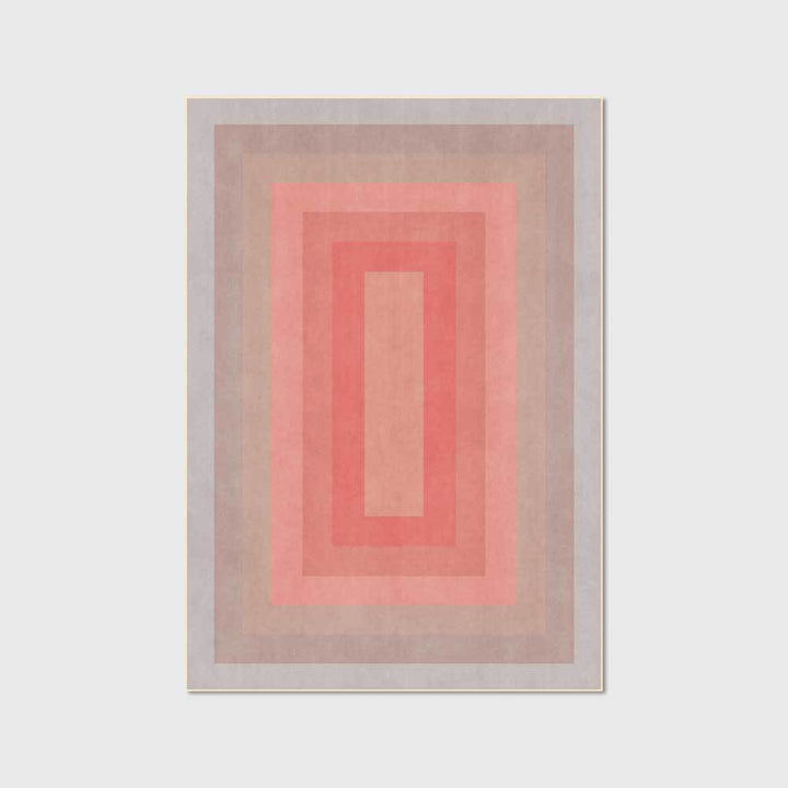 VibeCore Watercolor Gradient Area Rug Coral Pink, showcasing a smooth, vibrant gradient of coral pink hues that create a warm, inviting atmosphere in the room.