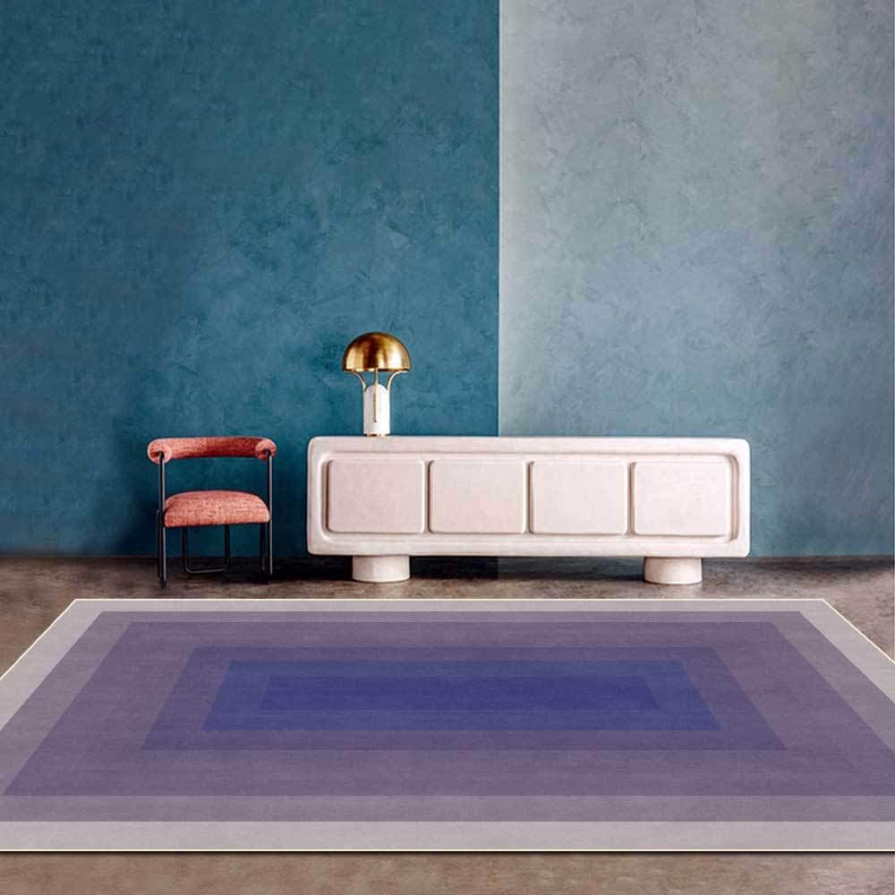 VibeCore Watercolor Gradient Area Rug Purple on floor, featuring a smooth gradient of purple tones that adds a vibrant and artistic touch to any room.