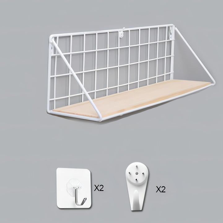 VibeCore Wood+Iron Wall Shelf White (L) – a spacious, stylish shelf with a rustic industrial design. Crafted from wood and metal, it's perfect for displaying plants, books, and decor. Easy to install, ideal for enhancing any room with functional, space-saving storage.
