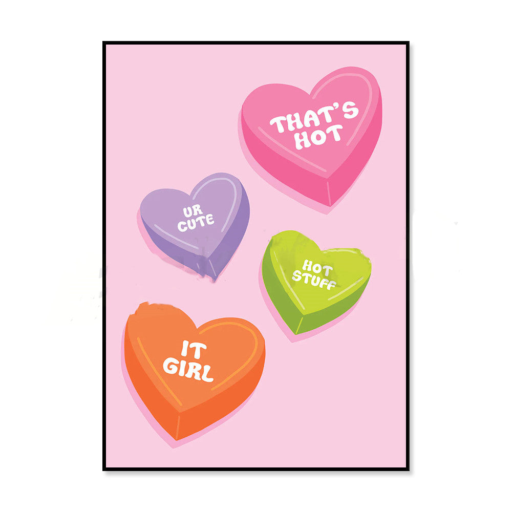 VibeCore Y2K Canvas Prints Option A Candy Hearts: That's Hot, Ur Cute, Hot Stuff, It Girl