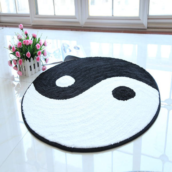 Close-up of VibeCore Yin Yang Accent Rug, showcasing its soft, plush texture and harmonious black and white design. This aesthetic cute rug adds balance and modern decor.