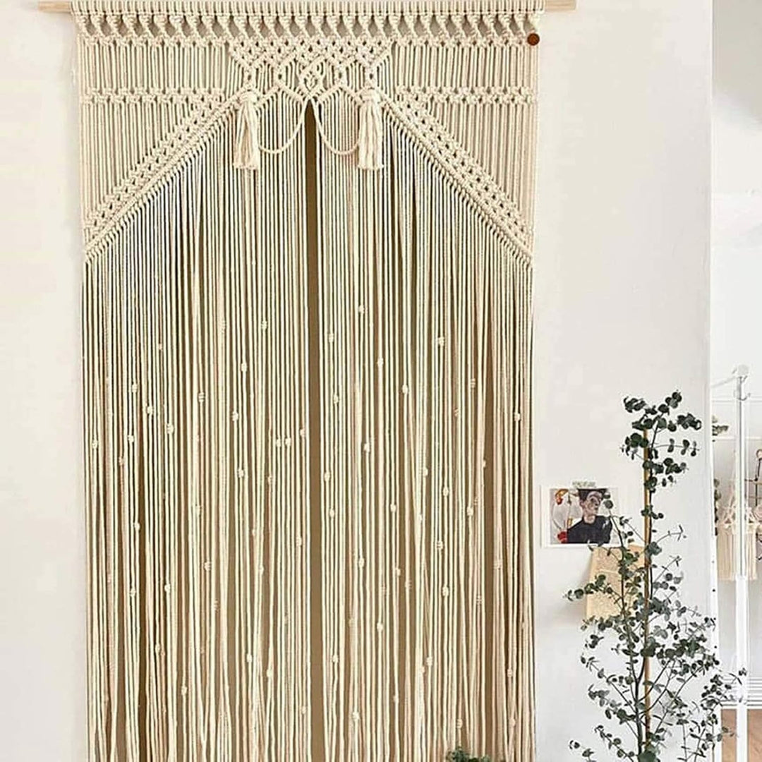 VibeCore Zen Fringe Handmade Macrame Curtain Close Up In Doorway