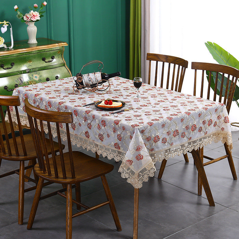 Embroidered Floral Tablecloth