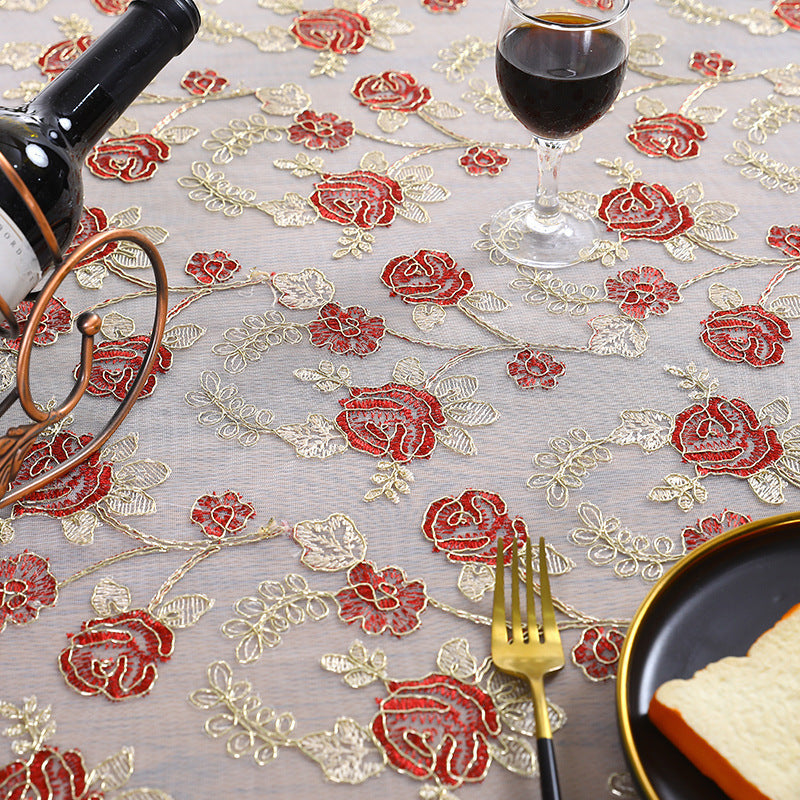 Embroidered Floral Tablecloth