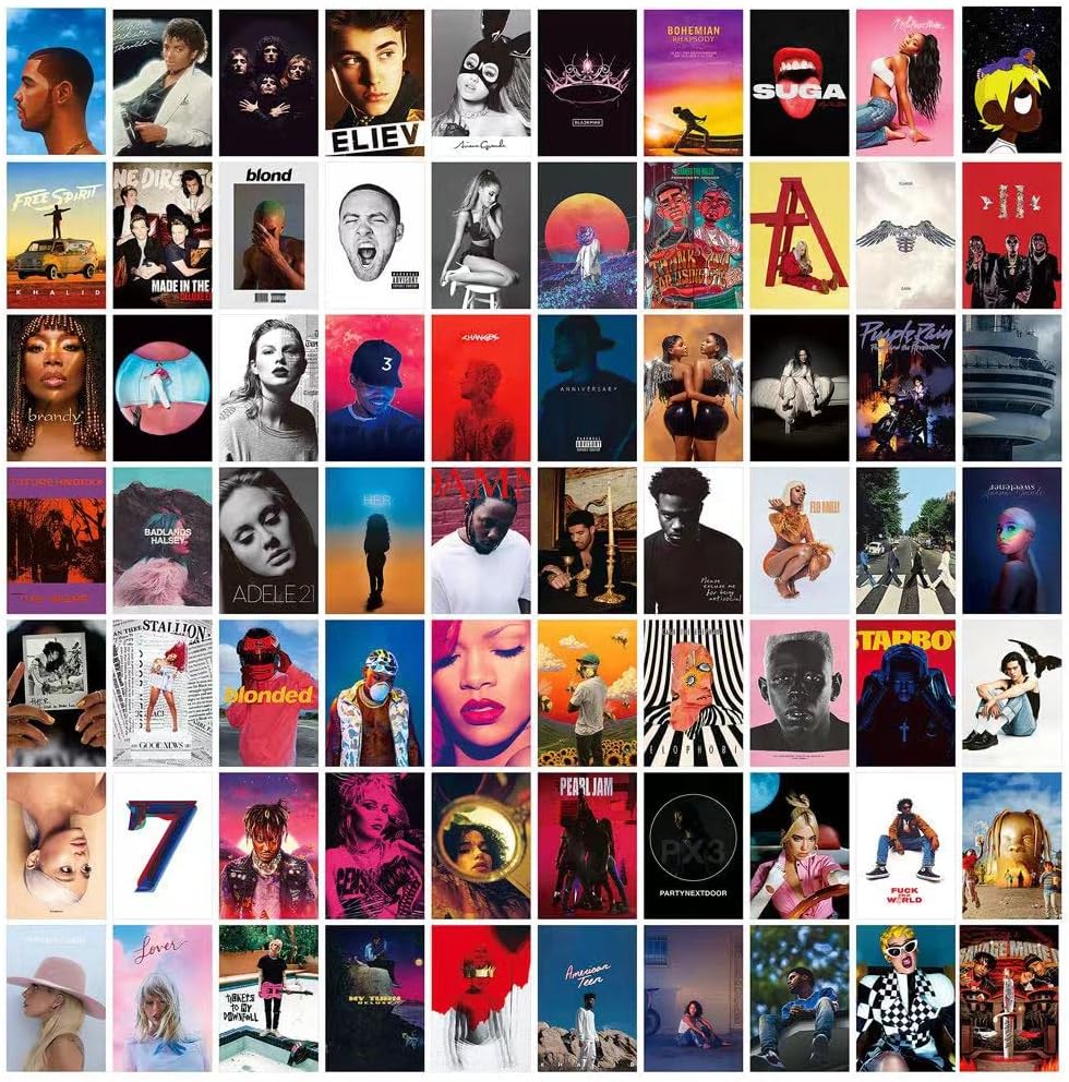 Album Cover Poster Wall Collage Kit - 70pcs Music Decor with Vinyl Record Art for Creative Wall Displays