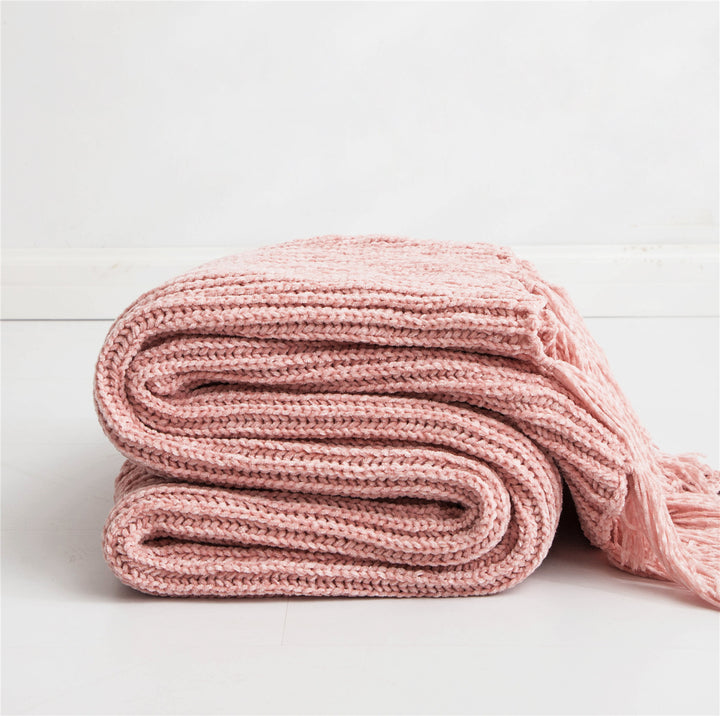 Long Tassel Knitted Throw Blanket