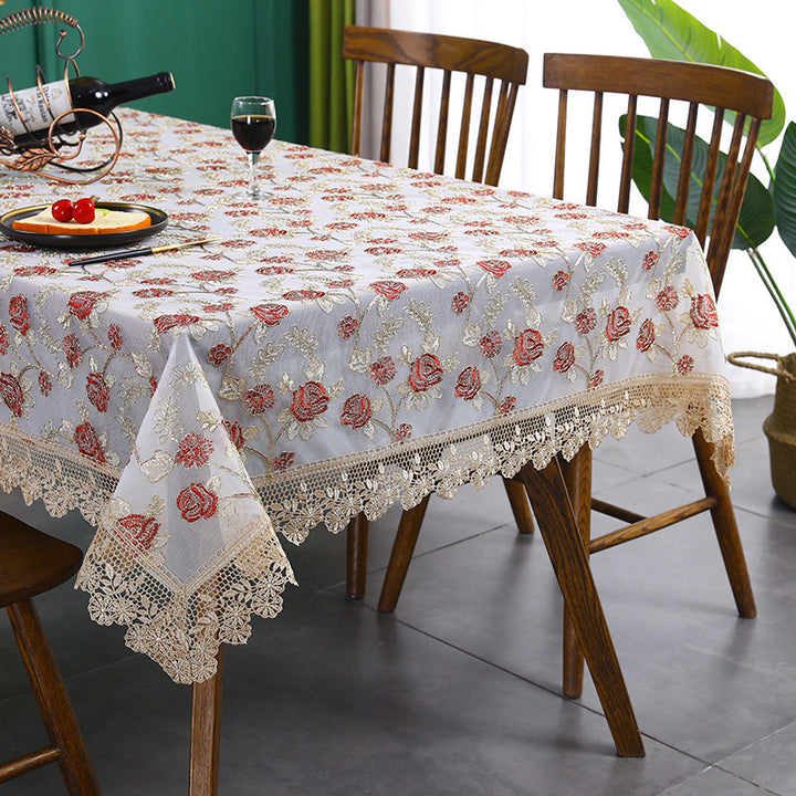 Embroidered Floral Tablecloth