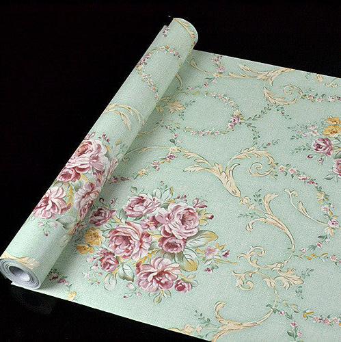 European Light Green Floral Self-Adhesive Wallpaper