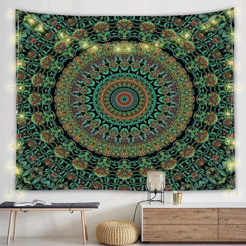 Green Mandala Tapestry