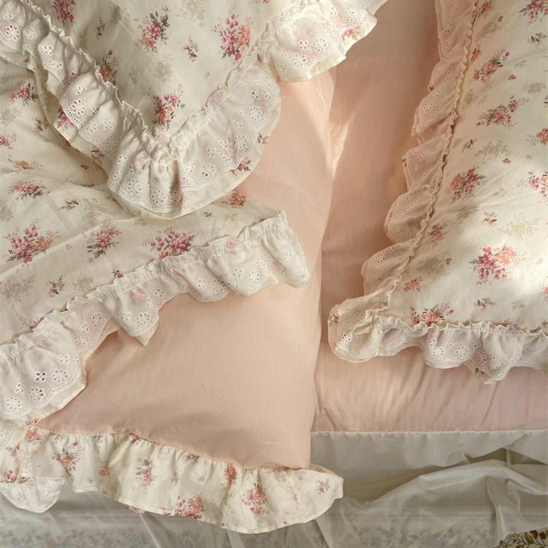 Embroidered Pink Floral Bedding Set