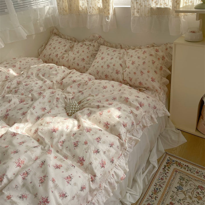 Embroidered Pink Floral Bedding Set