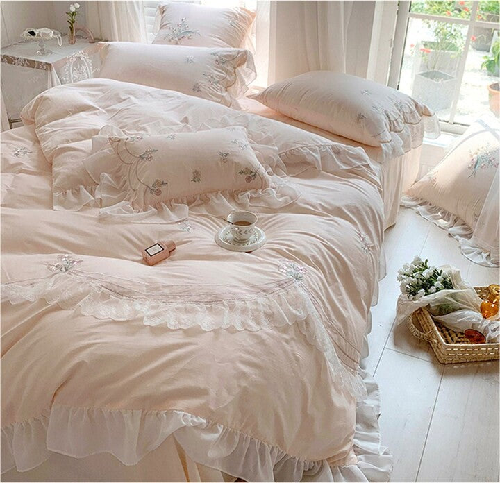 Embroidered Lace Coquette Bedding Set