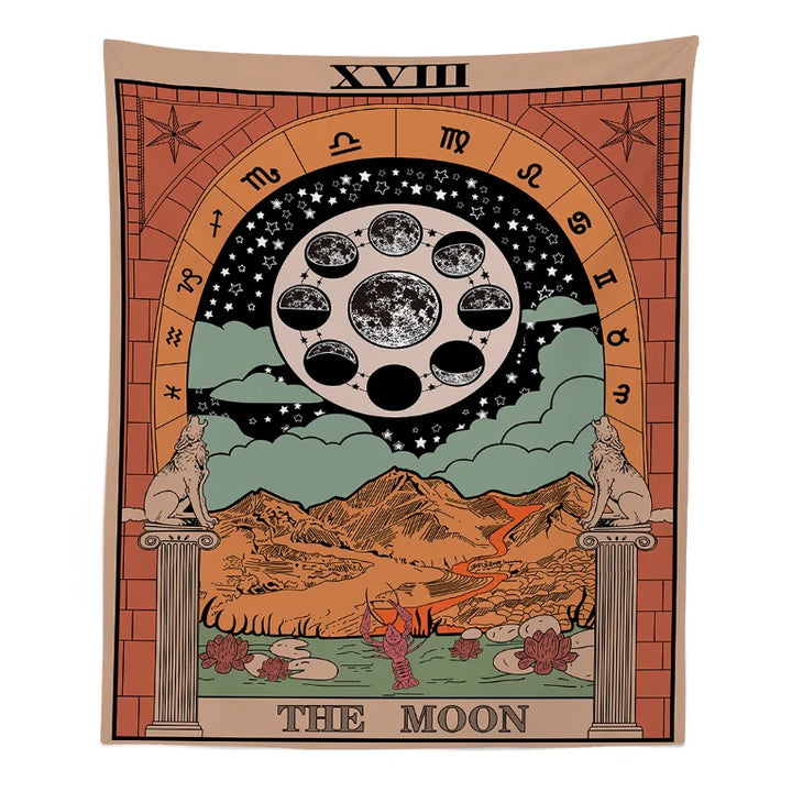 The Moon Colorful Tarot Tapestry