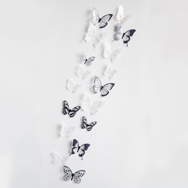 VibeCore 18 PCS Butterflies Wall Stickers in black and white, featuring intricate butterfly designs, perfect for adding a minimalist, nature-inspired touch to smooth surfaces in any room.