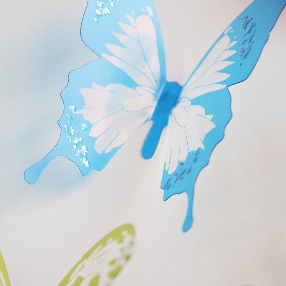 VibeCore 18 PCS Butterflies Wall Stickers close-up of a butterfly design, highlighting intricate details and vibrant colors, perfect for adding a lively, nature-inspired touch to smooth surfaces.
